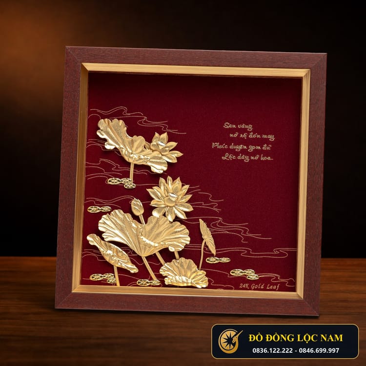 Tranh Hoa Sen Mạ Vàng 24K Nghệ Thuật - Mẫu 2