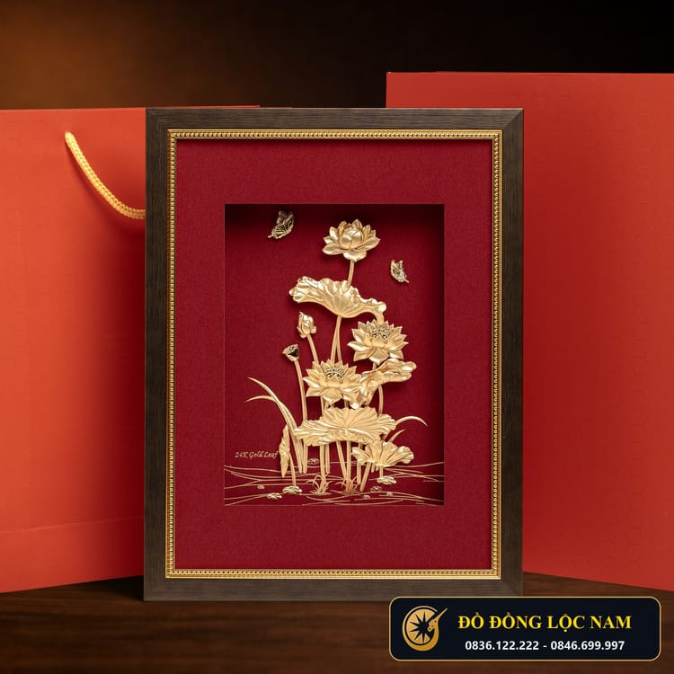 Tranh Hoa Sen Mạ Vàng 24K Nghệ Thuật - Mẫu 3 góc chụp 1
