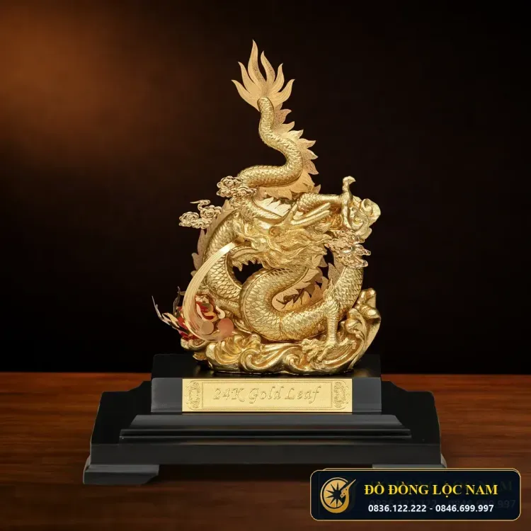 Tượng Rồng Phong Thủy Thăng Long Mạ Vàng 24K