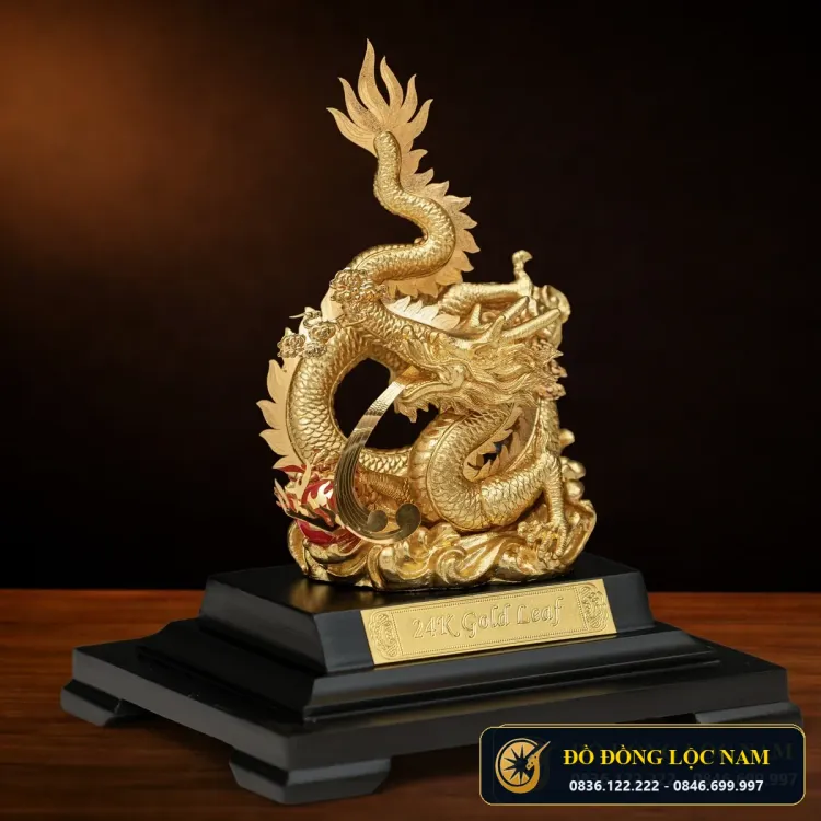Tượng Rồng Phong Thủy Thăng Long Mạ Vàng 24K góc chụp 1