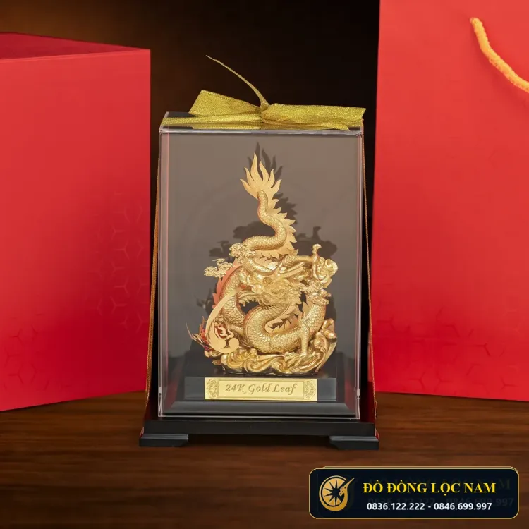 Tượng Rồng Phong Thủy Thăng Long Mạ Vàng 24K góc chụp 2