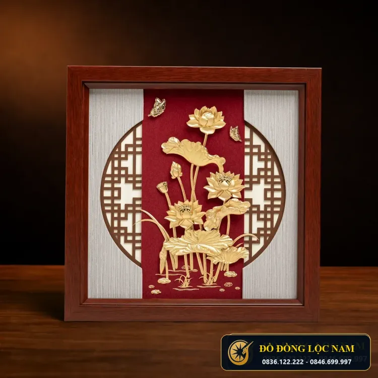 Tranh Hoa Sen Mạ Vàng 24K Mẫu 1