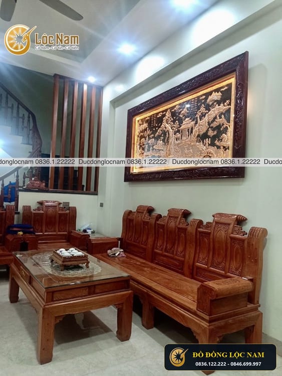 Lắp Đặt tranh đồng quê bằng đồng đỏ 2m3 x 1m2 tại nhà khách Nam Định góc chụp 1