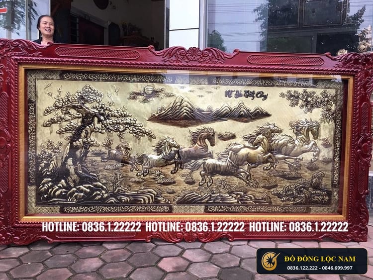 Tranh Mã Đáo Thành Công Bằng Đồng Giả Cổ 2m3 x 1m2 góc chụp 2