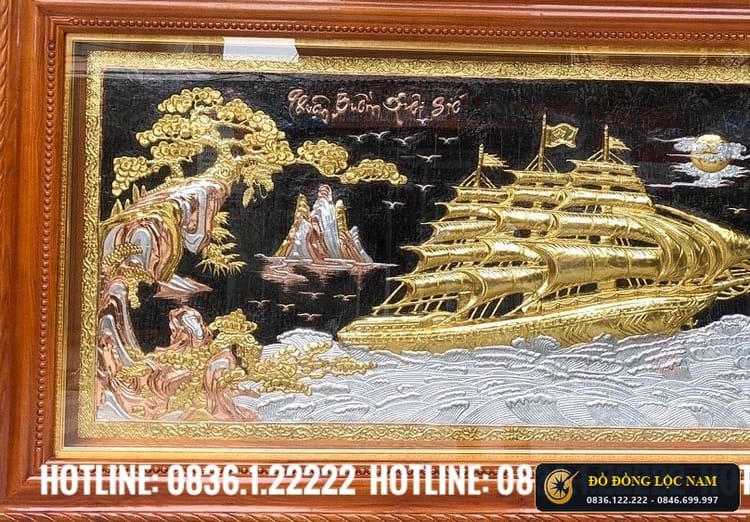 Tranh Thuận Buồm Xuôi Gió Bằng Đồng 1m5 Dát Vàng Dát Bạc góc chụp 2