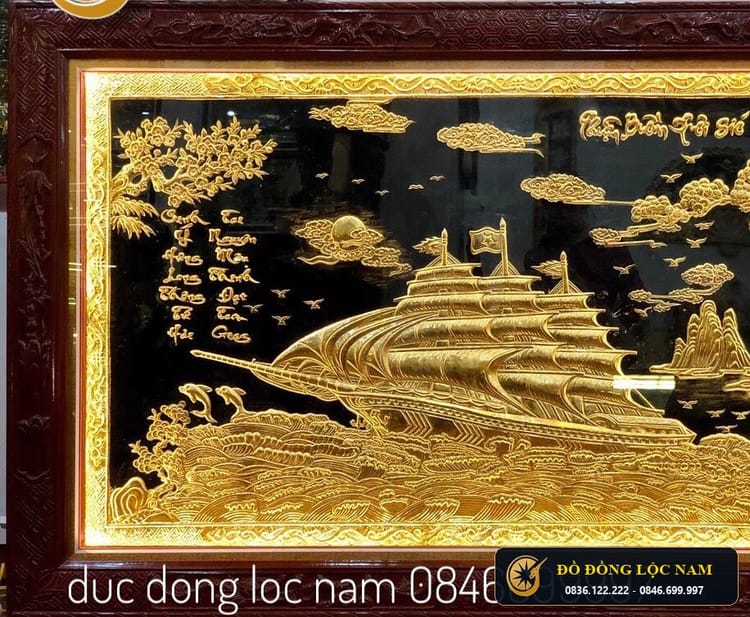 Tranh Thuân Buồm Xuôi Gió Bằng Đồng 2m3 x 1m2mạ Vàng 24K góc chụp 1