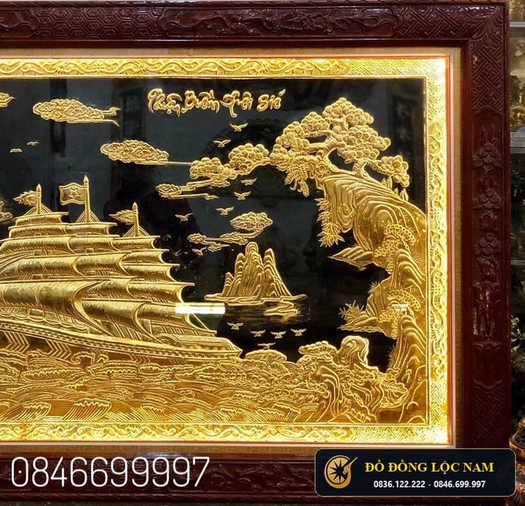 Tranh Thuân Buồm Xuôi Gió Bằng Đồng 2m3 x 1m2mạ Vàng 24K góc chụp 2