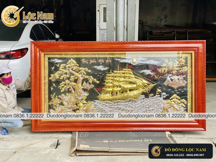 Tranh Thuận Buồm Xuôi Gió Bằng Đồng 2m3 x 1m2mạ Vàng Bạc góc chụp 1