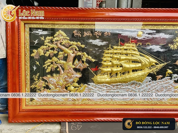 Tranh Thuận Buồm Xuôi Gió Bằng Đồng 2m3 x 1m2mạ Vàng Bạc góc chụp 2