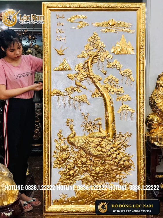 Tranh Vinh Hoa Phú Quý Bằng Đồng 1m8 x 70cm Dát Vàng góc chụp 1