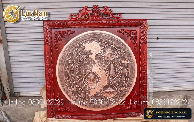 Mặt Trống Đồng Gò Thủ Công Dk 70 Khung Gỗ Hương