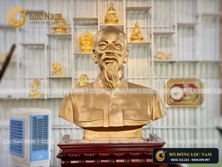 Tượng Bác Hồ Bán Thân Đúc Bằng Đồng Đỏ Cao 90cm