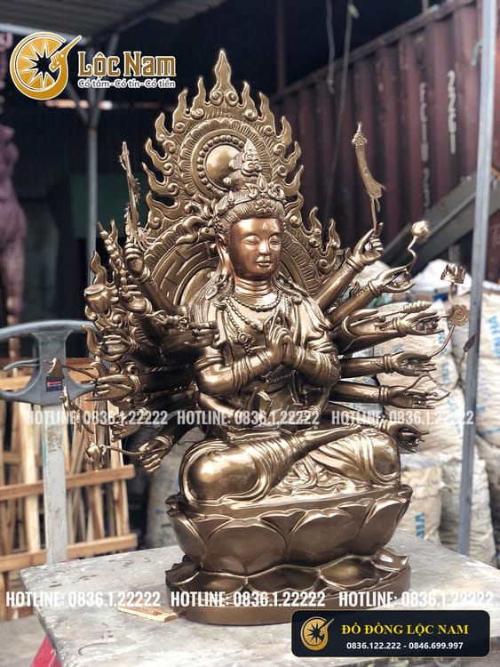 Tượng Đồng Chuẩn Đề Đúc Cho Nhà Chùa Cao 95cm góc chụp 1