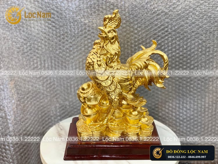 Tượng Gà Như Ý Bằng Đồng Phong Thủy Mạ Vàng 24K