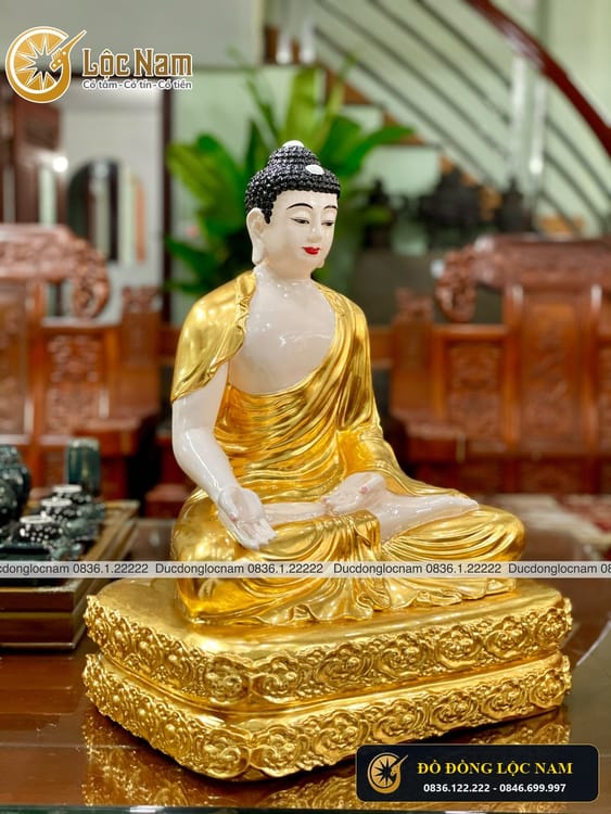 Tượng Phật A Di Đà Bằng Đồng Cao 48cm Dát Vàng 9999 góc chụp 1