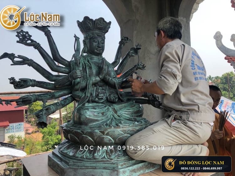 Tượng Phật Chuẩn Đề Đúc Bằng Đồng Làm Giả Cổ góc chụp 1