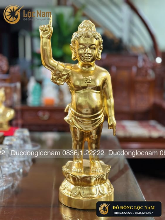Tượng Phật Dn Sinh Bằng Đồng Dát Vàng 24K Cao 52cm góc chụp 2