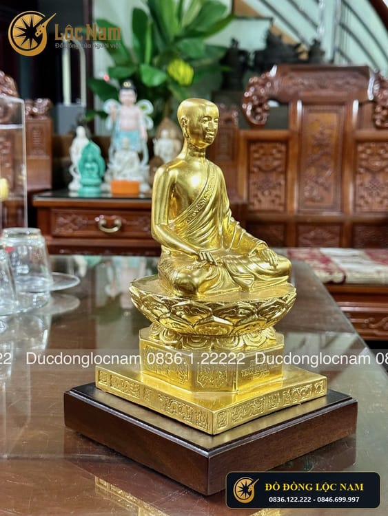 Tượng Phật Tran Nhan Tong Bằng Đồng Dát Vàng 24K Cao 23cm