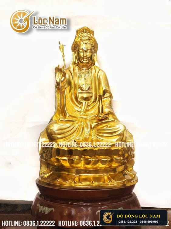Bàn giao tượng phật bà quan âm bằng đồng dát vàng cao 80cm tại tư gia hà nội