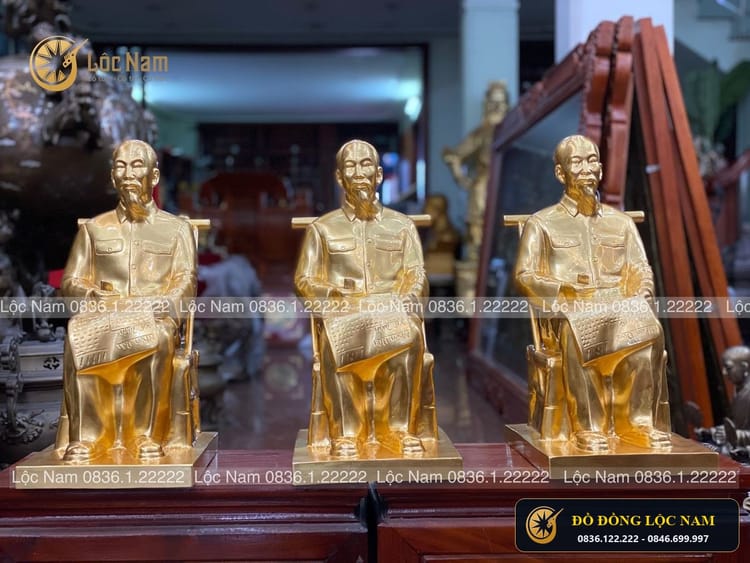 Tượng bác hồ ngồi ghế mây cao 42cm mạ vàng 24k