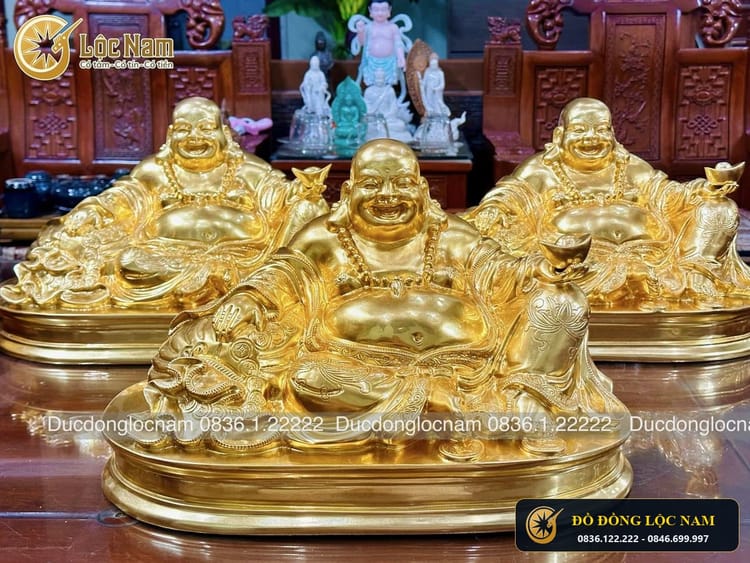 Tượng Di Lặc Bằng Đồng Cao 36cm Mạ Vàng 24k