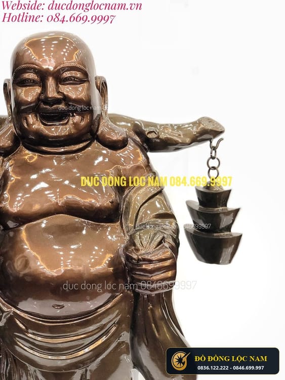 Tượng Di Lặc Bằng Đồng Gánh Tiền Vàng Cao 75cm góc chụp 1