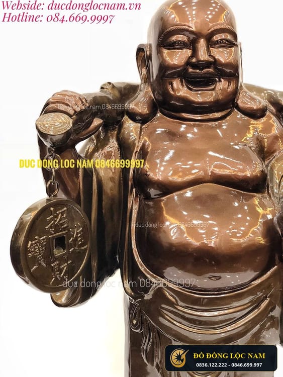 Tượng Di Lặc Bằng Đồng Gánh Tiền Vàng Cao 75cm góc chụp 2