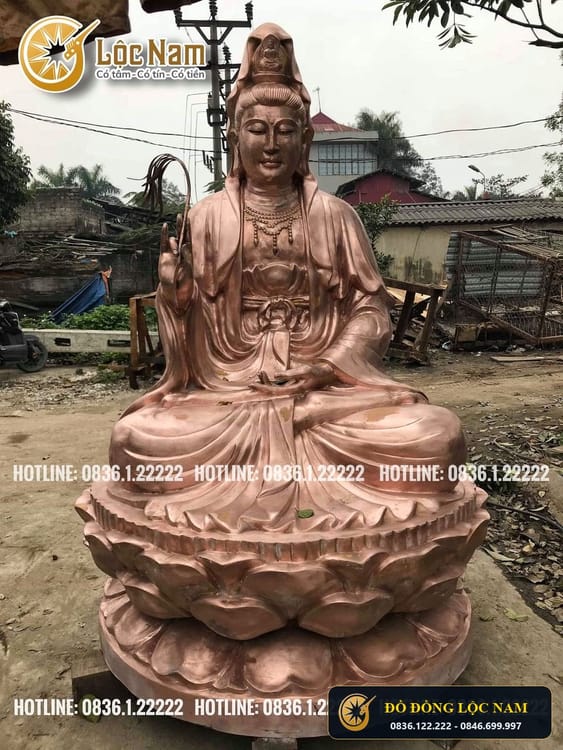 Tượng phật bà quan âm cao bằng đồng cao 1m8 lắp đặt tại chùa góc chụp 2
